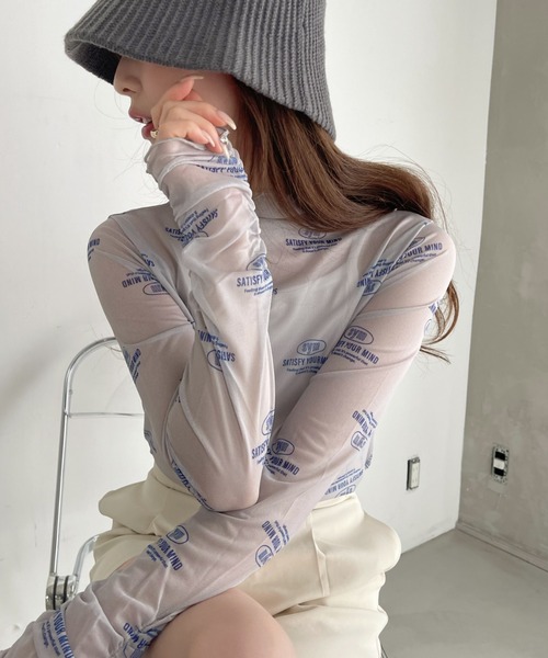 Ada. tシャツ ロゴ 総柄 ボトルネック プルオーバー レディース