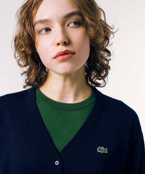 カーディガン UVカット 吸水速乾 COOL MAX クールマックス Vネックニットカーディガン レディース LACOSTE カーディガン UVカット 吸水速乾 COOL MAX クール