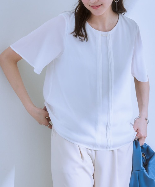 半袖ブラウス 7days Life Styling ブラウス シャツ 夏 半袖 ピンタックメタルパーツ