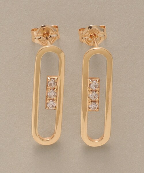 R*a様 k10/ココシュニック/COCOSHNIK/ピアス/ダイヤ K10ダイヤモンド フリンジチェーン スタッドピアス （ピアス