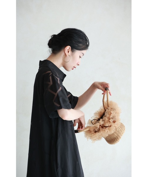 美品LUDLOWチュールカゴバッグ黒 black cawaii かごバッグ カゴバッグ まるっと可愛いふわふわチュール花かご