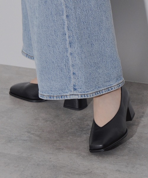 NICAL パンプス 「本革」「NICAL」Vカットチャンキーヒールパンプス