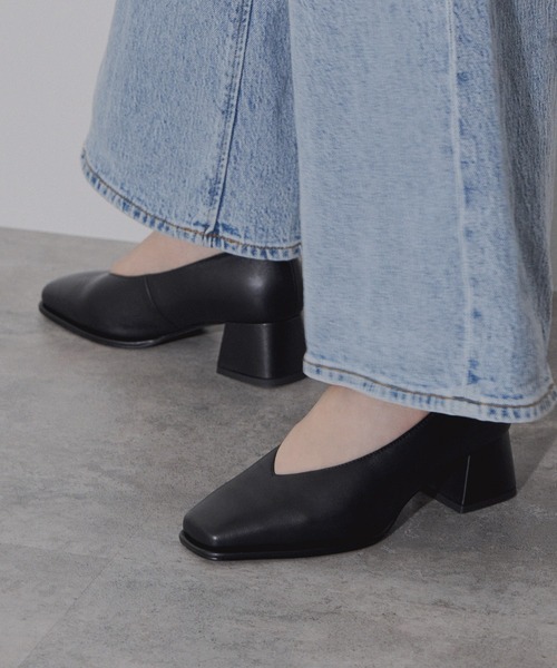 NICAL パンプス 「本革」「NICAL」Vカットチャンキーヒールパンプス