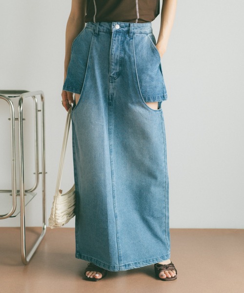 送料関税込♪ Jeans/カットアウト デニムミニスカート カットオフデニムミニスカート レディース デニム[品番