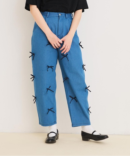 ⚫︎wynken⚫︎リボン柄のデニムパンツ 10Y 未開封 ⚫︎wynken⚫︎リボン柄のデニムパンツ 10Y 未開封 リボンデニム