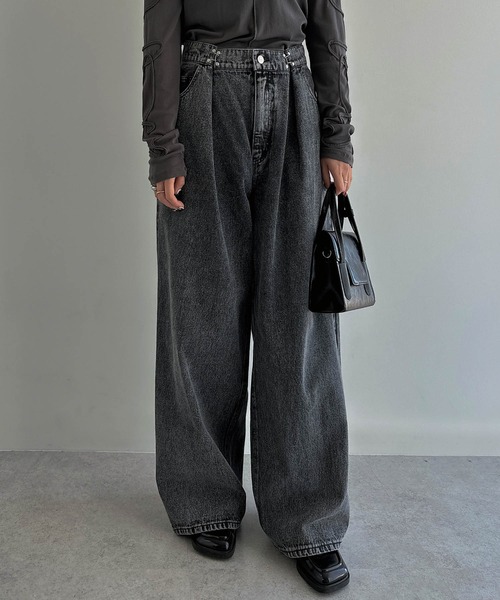 Freesia（andme） ジーンズ デニム デニムパンツ タックデニムワイド