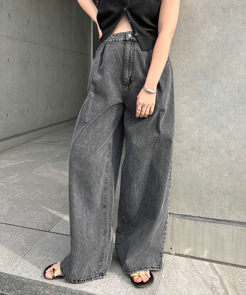 Freesia ジーンズ デニム デニムパンツ タックデニムワイドパンツ