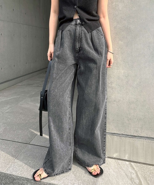 Freesia ジーンズ デニム デニムパンツ タックデニムワイドパンツ