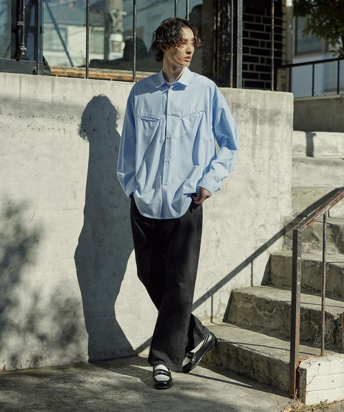 Bleme シャツ リラクシー スラッシュポケット レギュラーカラーシャツ