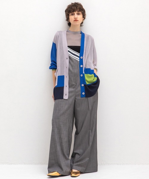 カーディガン AULA AILA/アウラアイラ/別注カラーブロックシアーニットカーディガン レディース COLOR BLOCK SHEER KNIT CARDIGAN — aulaaila