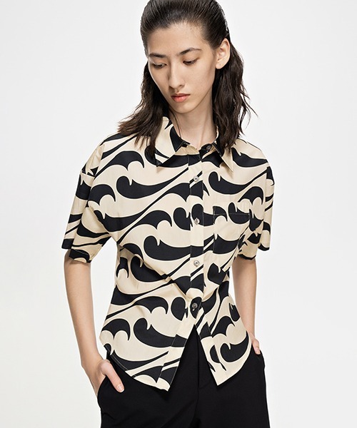 ブラウス シャツ Sleek Wave-print Shirt / ウェーブシャツ レディース