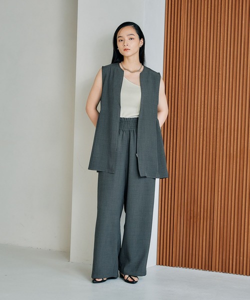 極美品 LEPSIM レプシィム ジレ パンツ セットアップ 伸縮性 濃紺色 ng0252-01_1.jpg