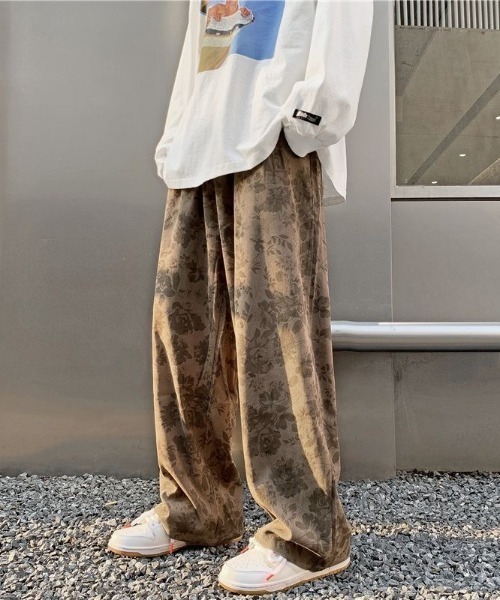 FreeZone チノパン ルーズシルエット花柄ワイドパンツ メンズ