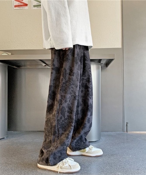 FreeZone ワイドパンツ チノパン ルーズシルエット花柄ワイドパンツ