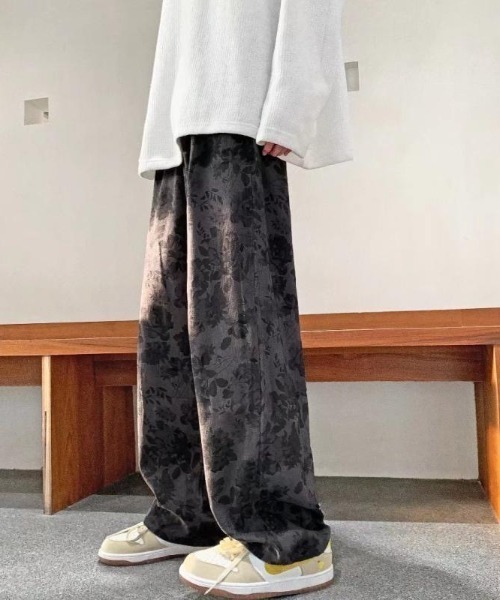 FreeZone チノパン ルーズシルエット花柄ワイドパンツ メンズ