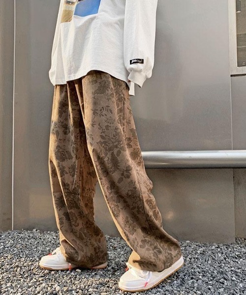 FreeZone チノパン ルーズシルエット花柄ワイドパンツ メンズ