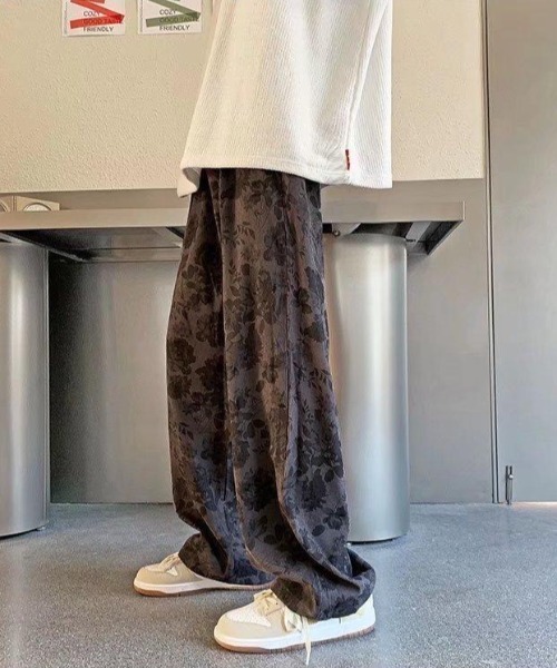 FreeZone チノパン ルーズシルエット花柄ワイドパンツ メンズ