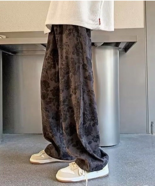 FreeZone ワイドパンツ チノパン ルーズシルエット花柄ワイドパンツ