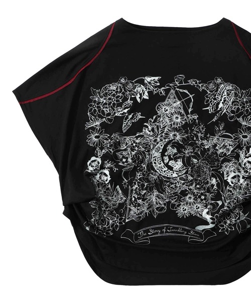 iS ScoLar tシャツ 552239：星座と花の箔ラバープリント