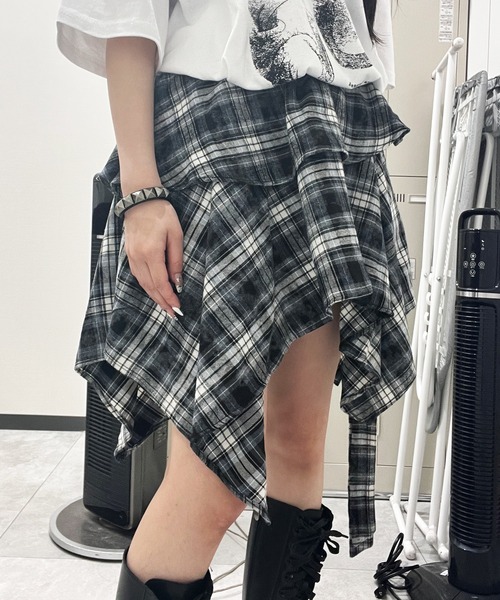 Y's スモークブリーチ チェックロングスカート スカート ブリーチチェックイレヘムスカート : ZOZOTOWN Yahoo!店