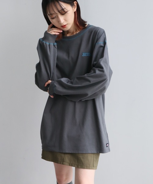 現行⭐️洗える⭐️45R 裏毛のフレアーTシャツ インディゴブルー 刺繍ロゴ 綿 Dickies（ディッキーズ） tシャツ 「GENUINE DICKIES/ジェニュイン