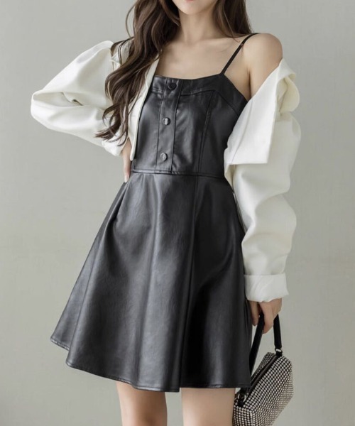 litmus herpraha レザー キャミ ワンピース litmus レザーキャミワンピース ブラック