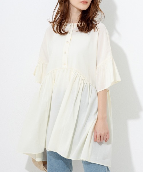 「LAVEANGE」 7分袖チュニック M オフホワイト レディース_画像2