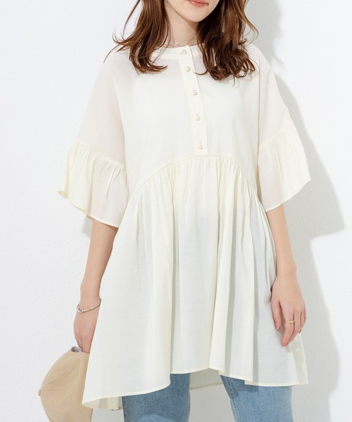 「LAVEANGE」 7分袖チュニック M オフホワイト レディース_画像3