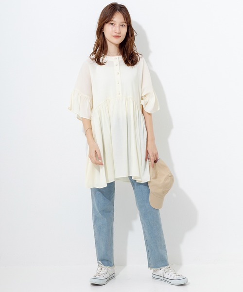 「LAVEANGE」 7分袖チュニック M オフホワイト レディース_画像6