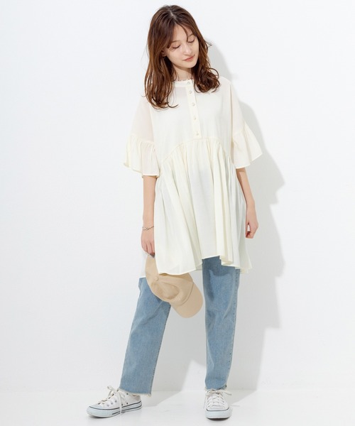 「LAVEANGE」 7分袖チュニック M オフホワイト レディース_画像7