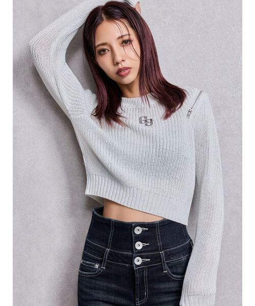 GYDA♥︎ゆるニット トップス GYDA（ジェイダ） ニット セーター GG ZIP designラメニットトップス