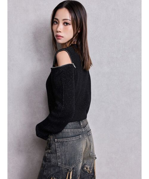 GYDA（ジェイダ） ニット セーター GG ZIP designラメニットトップス