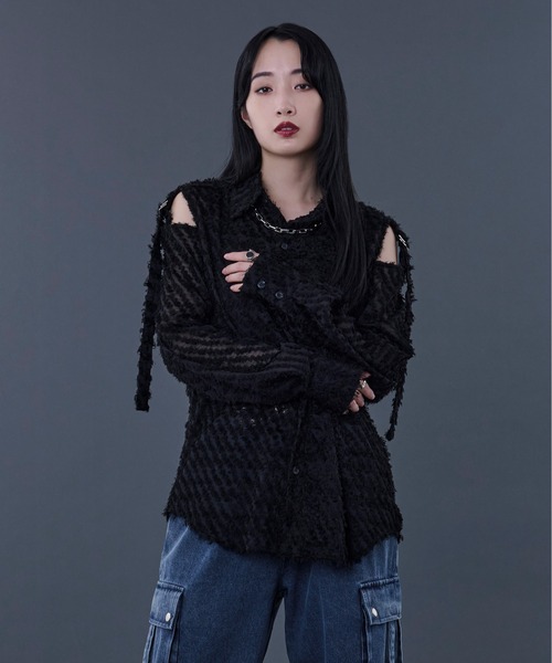 「Ellno Loset」 長袖シャツ SMALL ブラック メンズ_画像6