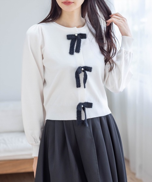 clear ニット セーター 配色リボンニットトップス「バレエコア