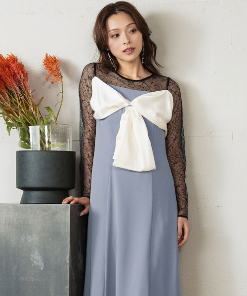 GIRL DRESS FOR NOW ドレス ビッグリボン ドレス シアー レース 結婚式