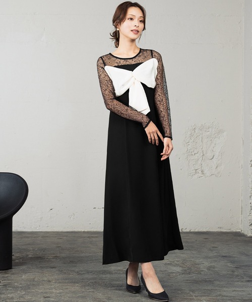 Girl オケージョンドレス GIRL DRESS FOR NOW ドレス ビッグリボン ドレス シアー レース 結婚式