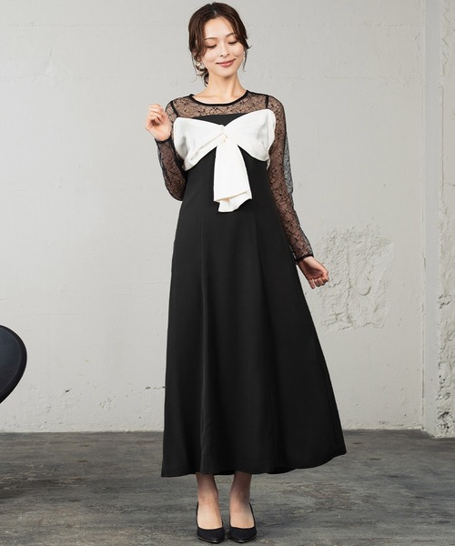 GIRL DRESS FOR NOW ドレス ビッグリボン ドレス シアー レース 結婚式