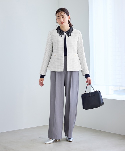 美品 ロペピクニック ノーカラースーツ セットアップ ツイード ラメ L ROPE' PICNIC（ロペ ピクニック） ジャケット ノーカラージャケット