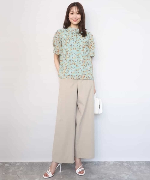 MUVEIL 電話柄 ハーフスリーブ シフォン ブラウス　ミュベール　サイズ38 MK MICHEL KLEIN（エムケー ミッシェルクラン） ブラウス シャツ 夏