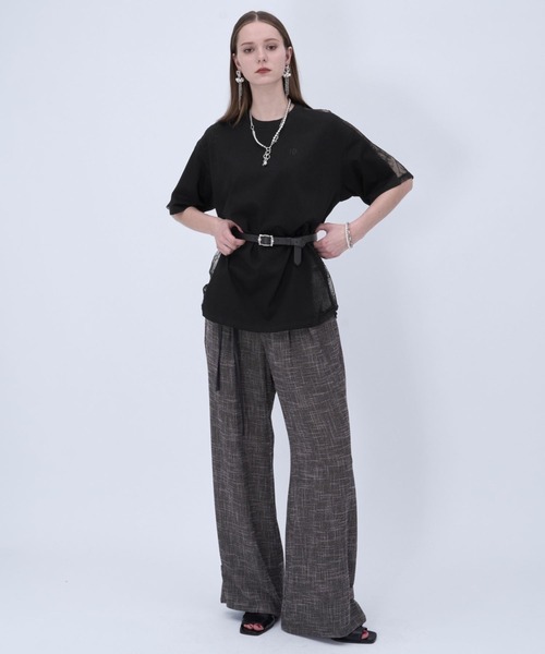 HARE - HARE ハレ キリカエベルト シャツ サイズ:F  ブラック/グレー  レディース 　240002231059 HARE（ハレ） tシャツ 半袖 レースキリカエBIGTシャツ(HARE