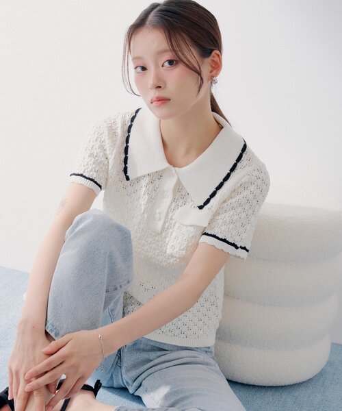 Chico（チコ） ニット セーター 「SALON by Chico」クロシェポロ袖 