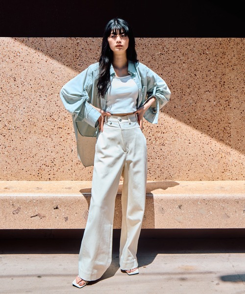 【新品未使用】STUDIOUS　ステッチシアーシャツ オーバーシャツ　アイボリー STUDIOUS（ステュディオス） リネンシャツ ブラウス シャツ 「STUDIOUS
