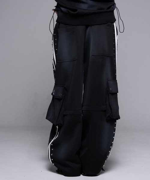 REFLEM レフレム ブラック サイドスナップワイドジャージパンツ 黒 REFLEM（レフレム） ワイドパンツ パンツ 「REFLEM/レフレム」スプレー