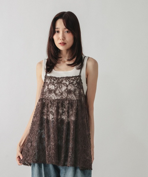 <未使用>今期新作カレンソロジー プルオーバー×レースキャミ/ ブラック GLOBAL WORK（グローバルワーク） キャミソール 起毛レースキャミ
