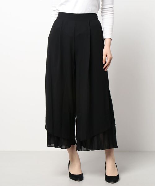 パンツ レイヤード シフォンプリーツ フレアパンツ10