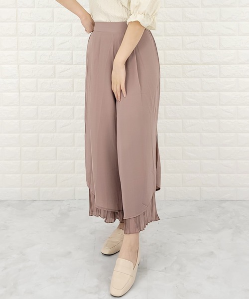 パンツ レイヤード シフォンプリーツ フレアパンツ18