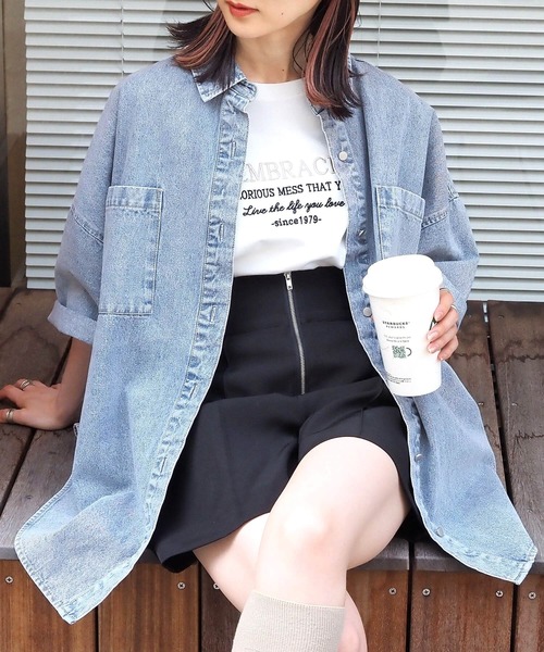 tiptop（ティップトップ） ブラウス シャツ デニム半袖BIGシャツ