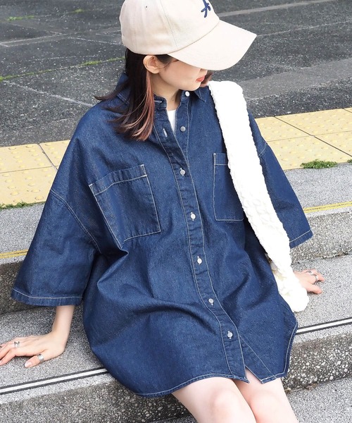 ブラウス シャツ デニム半袖クロップド丈シャツ レディース GAP ブラウス シャツ ウルトラソフト クロップド デニムシャツ