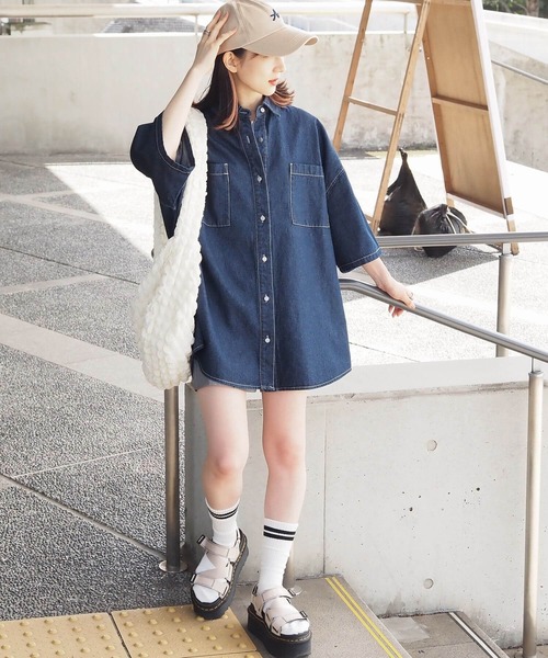 tiptop（ティップトップ） ブラウス シャツ デニム半袖BIGシャツ