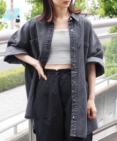 tiptop（ティップトップ） ブラウス シャツ デニム半袖BIGシャツ